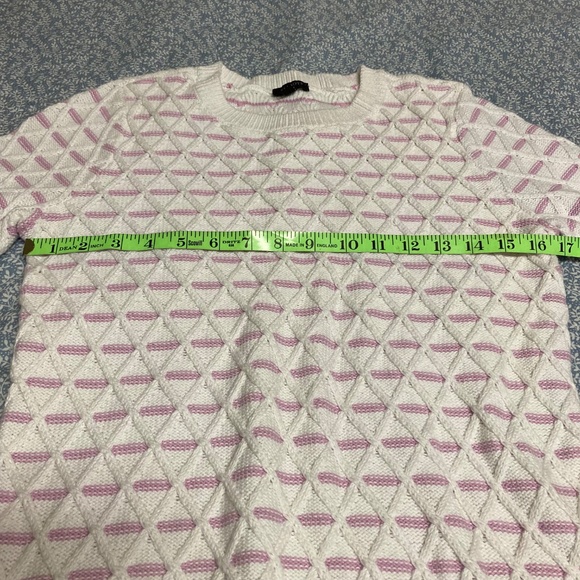 Talbots White Cable Knit Crew Neck Sweater with Pastel Pink Stripes Small Petite - Picture 8 of 11